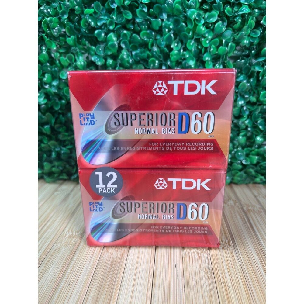 New TDK D60 Superior Normal Bias Blank Cassette Tapes 12 Pack New Sealed